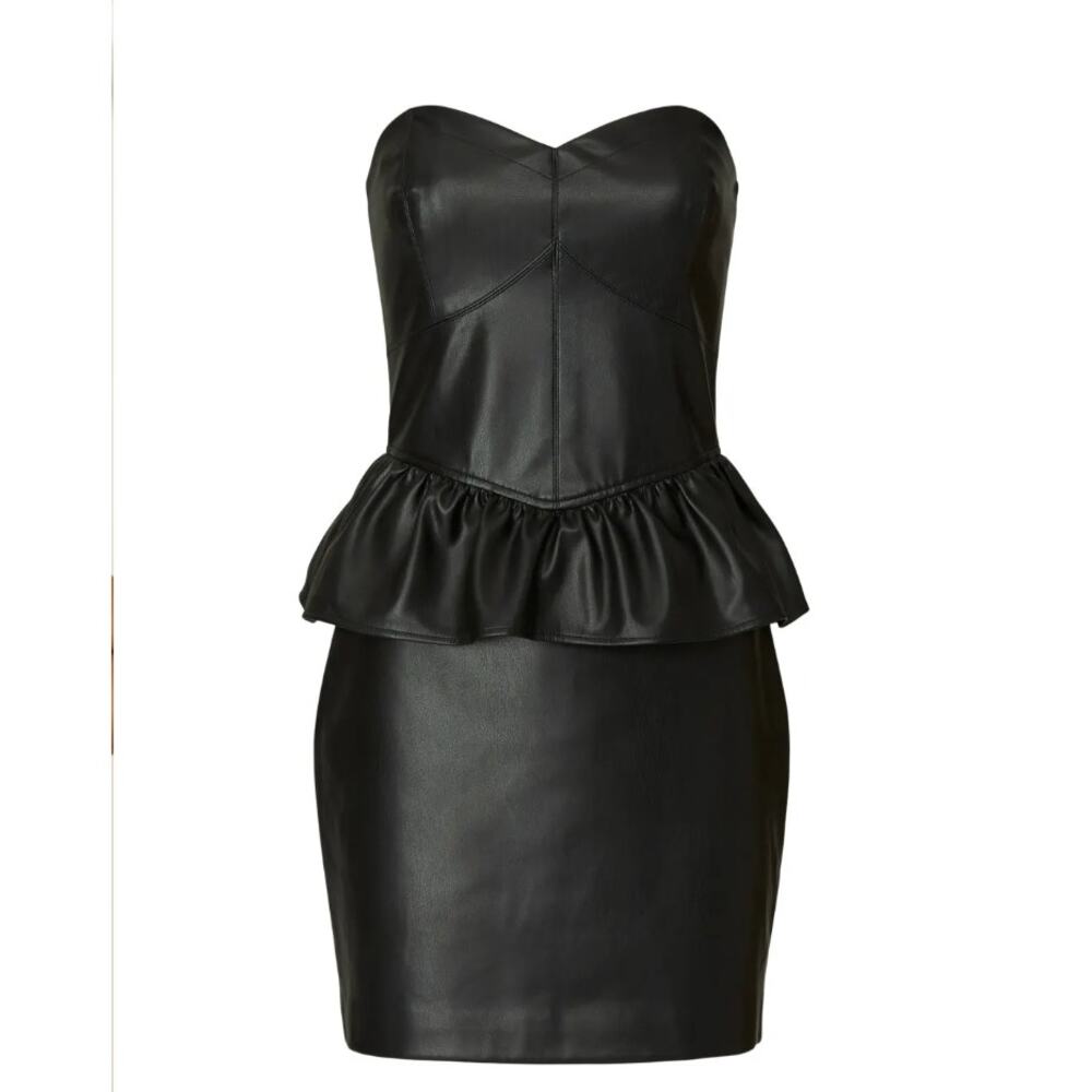Shoshanna Black Faux Leather Mini Dress SMALL Cocktail Party Designer $365 - Picture 6 of 11